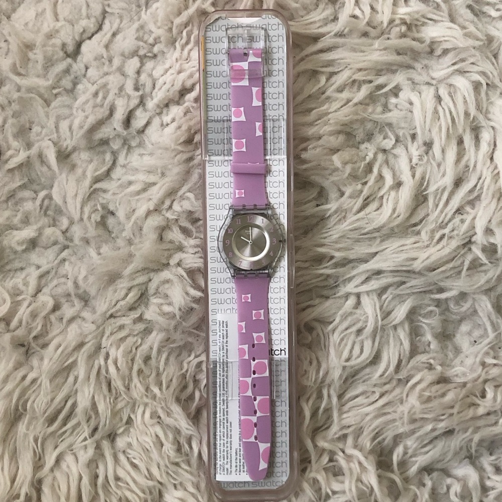 Pink Patterned Swatch Watch